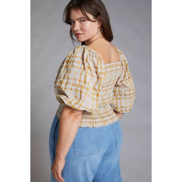 Anthropologie Maeve Checked Square-Neck Blouse - Picture 7 of 11